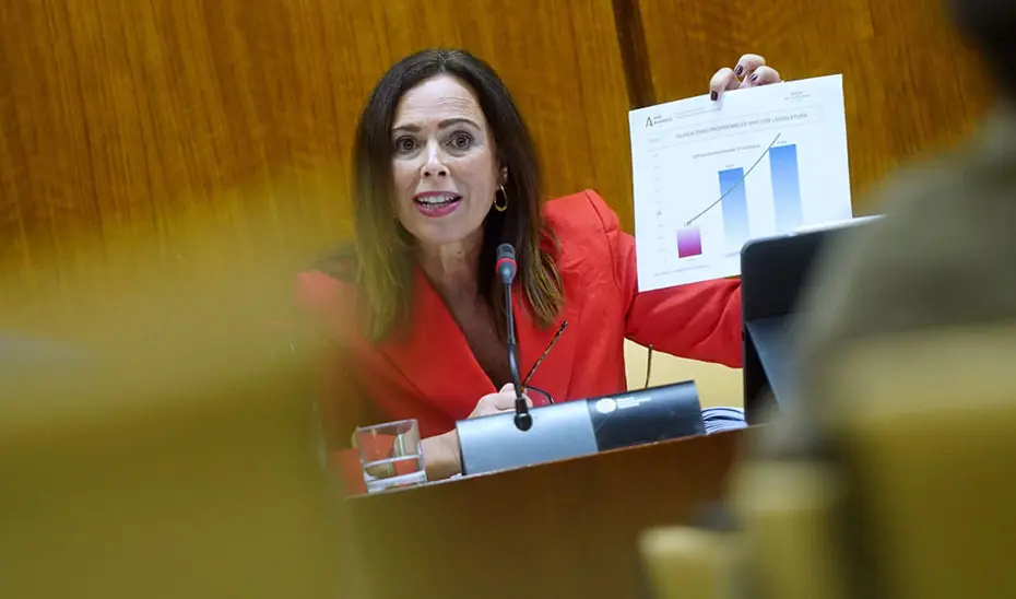 La consejera de Fomento, Rocío Díaz, durante su intervención en el Parlamento andaluz