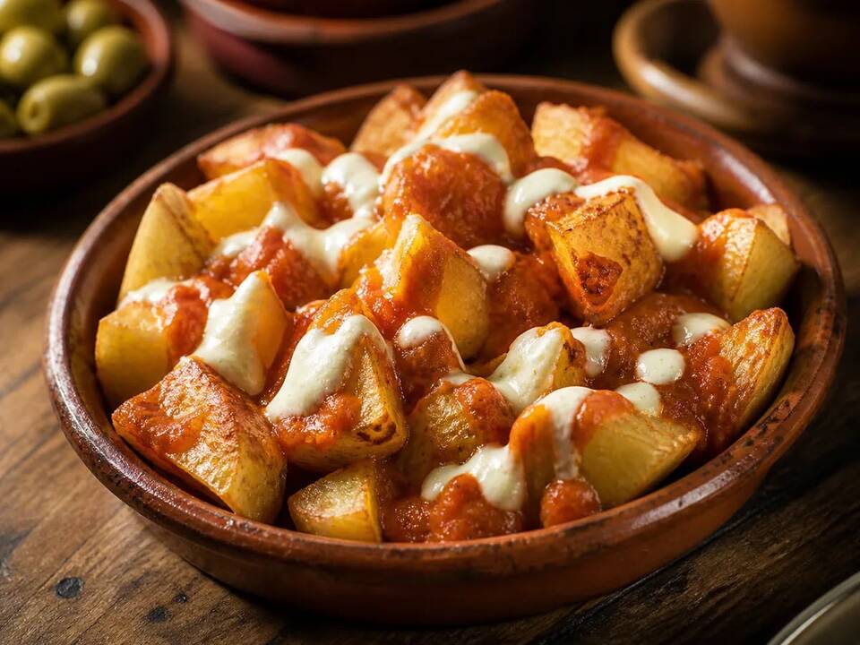 Patatas caseras con cheddar, bacon y alioli