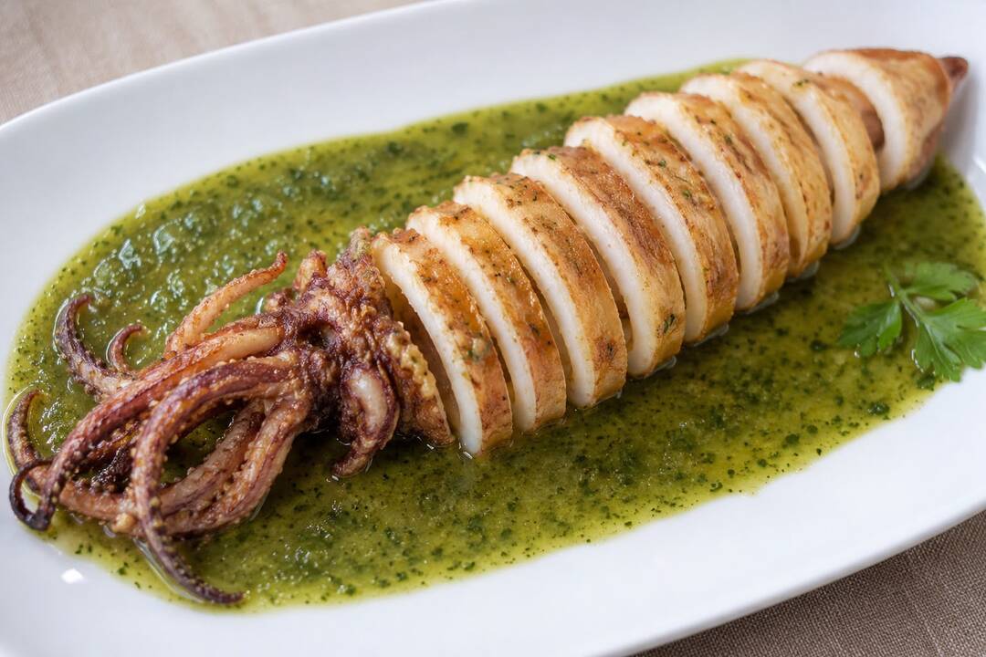 Calamar patagónico con salsa verde